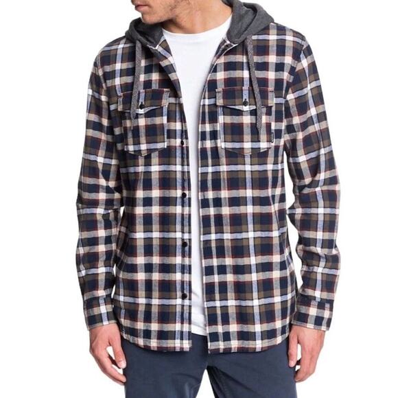 Quiksilver Mens Button Hoodie Flannel Jacket Sweater Size Medium Plaid Regular - Picture 1 of 5